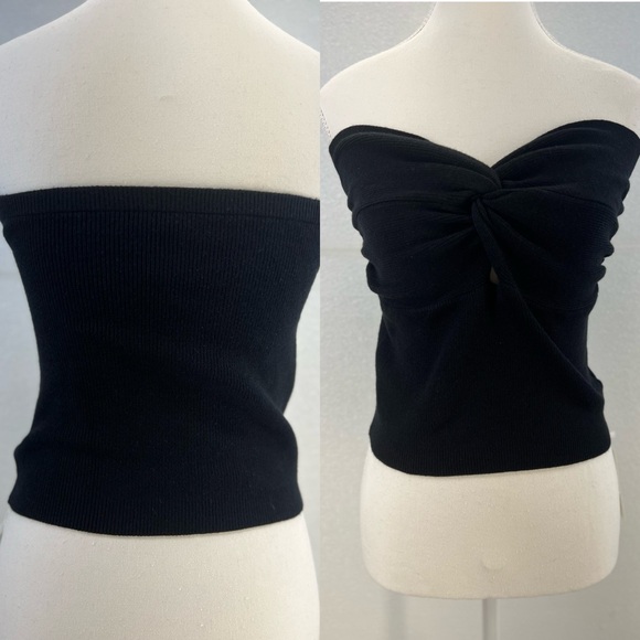 Tube Tops Going Out Cut Out Twist Knot Front Bandeau Ribbed Knit Y2K Strapless L - Picture 14 of 16